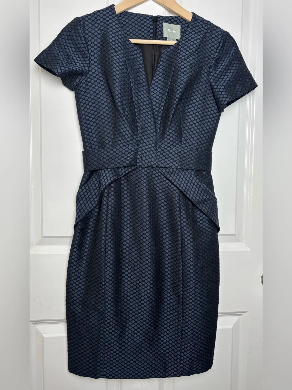 Maeve Shelby Dress 0 Navy Black Jacquard Origami Waist Sheath Anthropologie